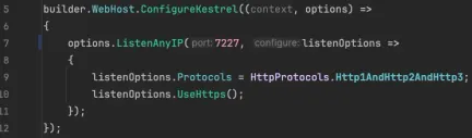 Líneas para habilitar HTTP/3 en un puerto determinado (puerto de ejemplo)