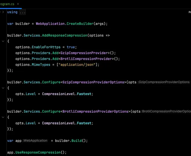 Código .NET para habilitar response compression